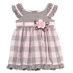 EUC. 24M. Rare Too! Pink & Brown Seersucker Plaid Ruffle Dress